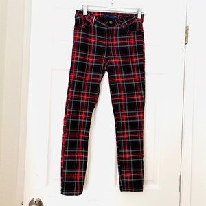 Tommy Hilfiger Tartan Plaid Red Blaxk Stretch Pencil Atraight Leg Pants Sz 4 NEW